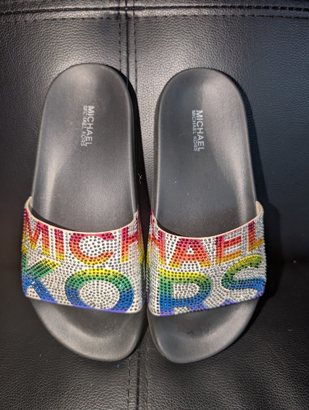 Michael Kors Gilmore Slides Rainbow Crystal Logo